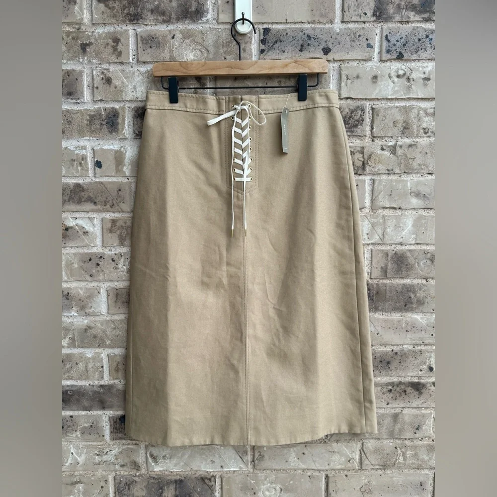 J Crew High-Waist Lace-Up Beige Midi Skirt Twill size 10 NWT